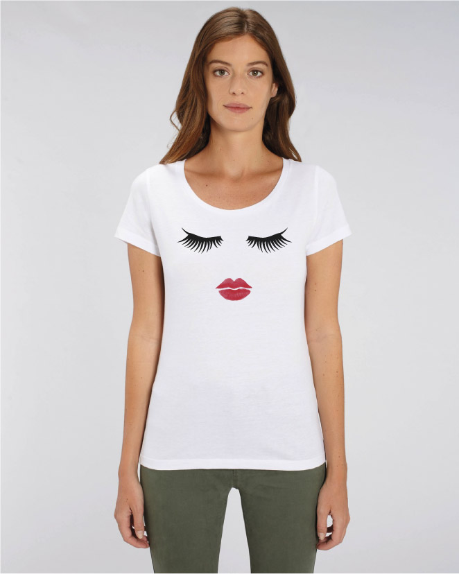 t-shirt femme - cils et rouges à lèvres